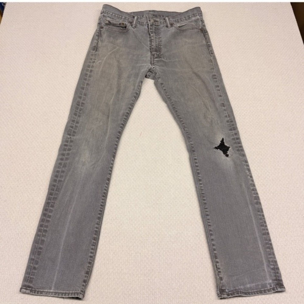 Levis 513 Jeans Mens 33x34 Gray‎ Denim Ripped Distressed Grunge Casual